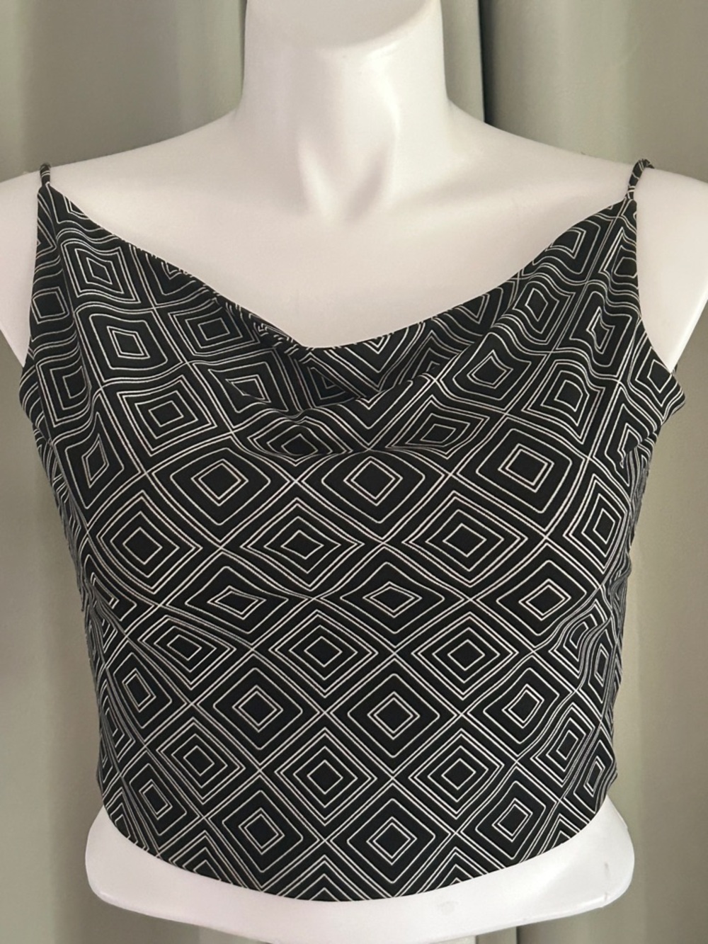 Express Black and White Geometric Cowl-Neck Cropped Top